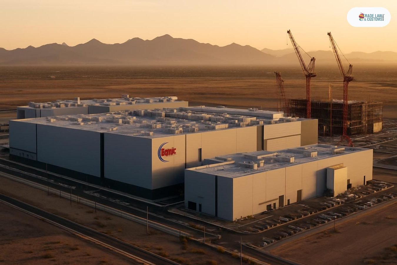 Vista aérea del complejo de fabricación de semiconductores de TSMC en Phoenix, Arizona, con instalaciones de expansión en construcción