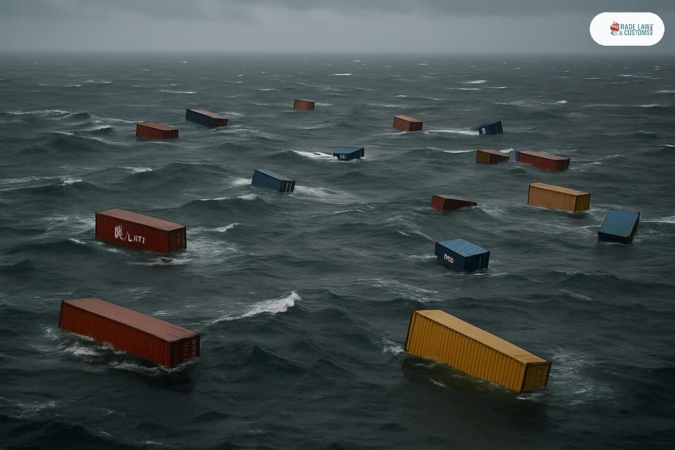 Contenedores flotando dispersos en el océano tras el hundimiento de un buque portacontenedores, fotografía aérea de guardacostas