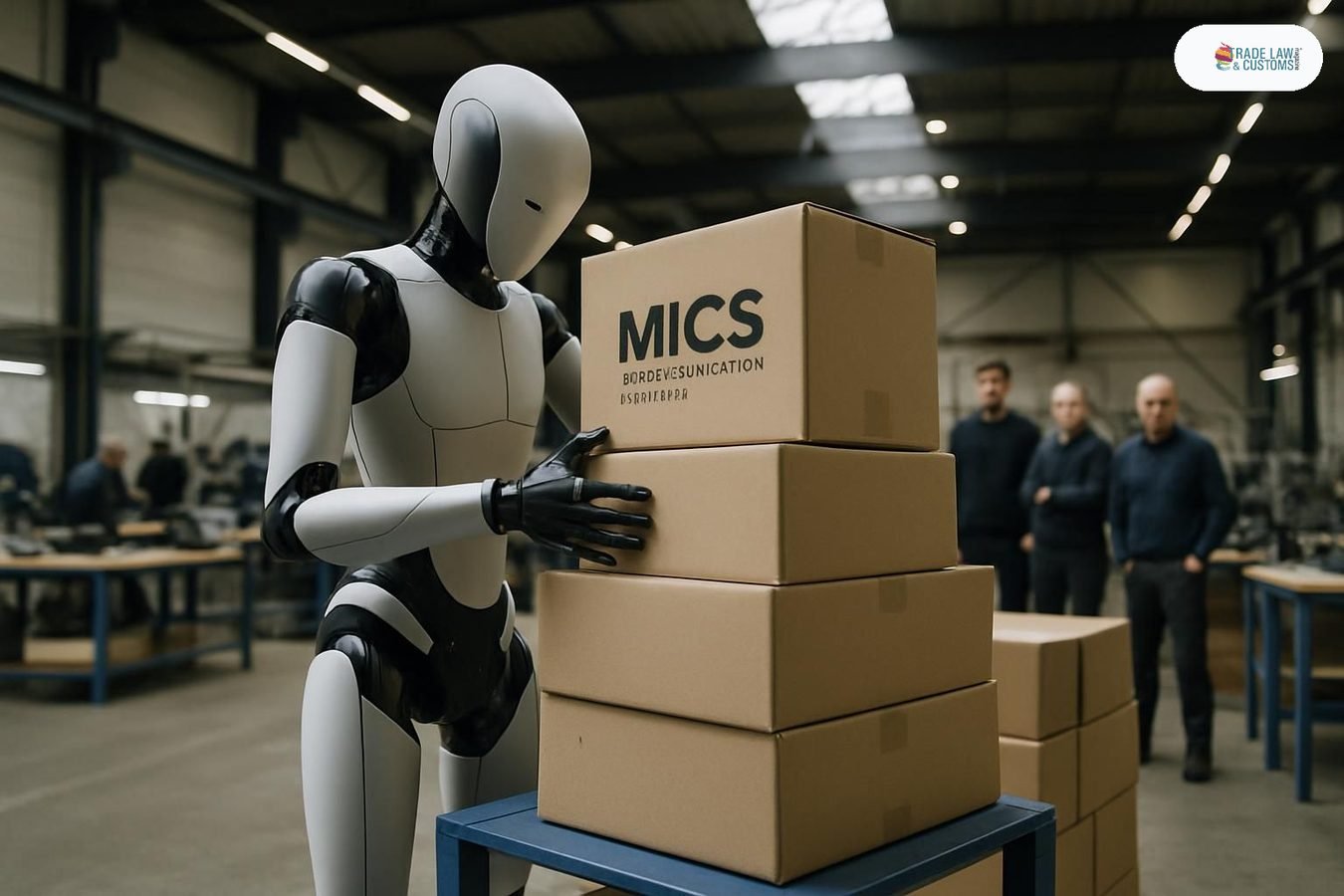 Robot humanoide apilando cajas en almacén del campus MICS en Schiedam, Países Bajos