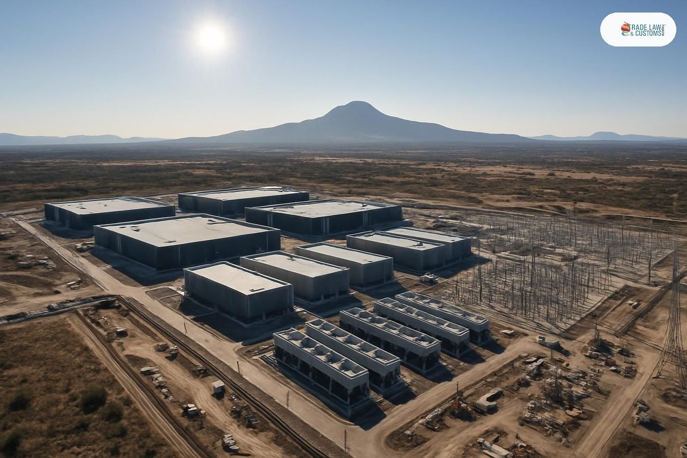 Vista aérea de campus de centros de datos en construcción cerca de Querétaro, México
