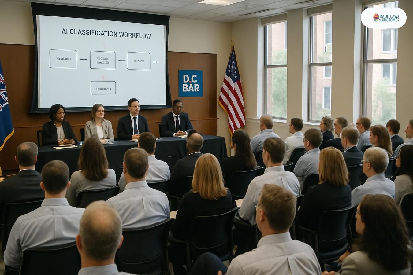 Panel de expertos en cumplimiento aduanero y tecnología en la conferencia Trade Compliance Tech del ACI, Washington D.C., 22 de julio de 2026.