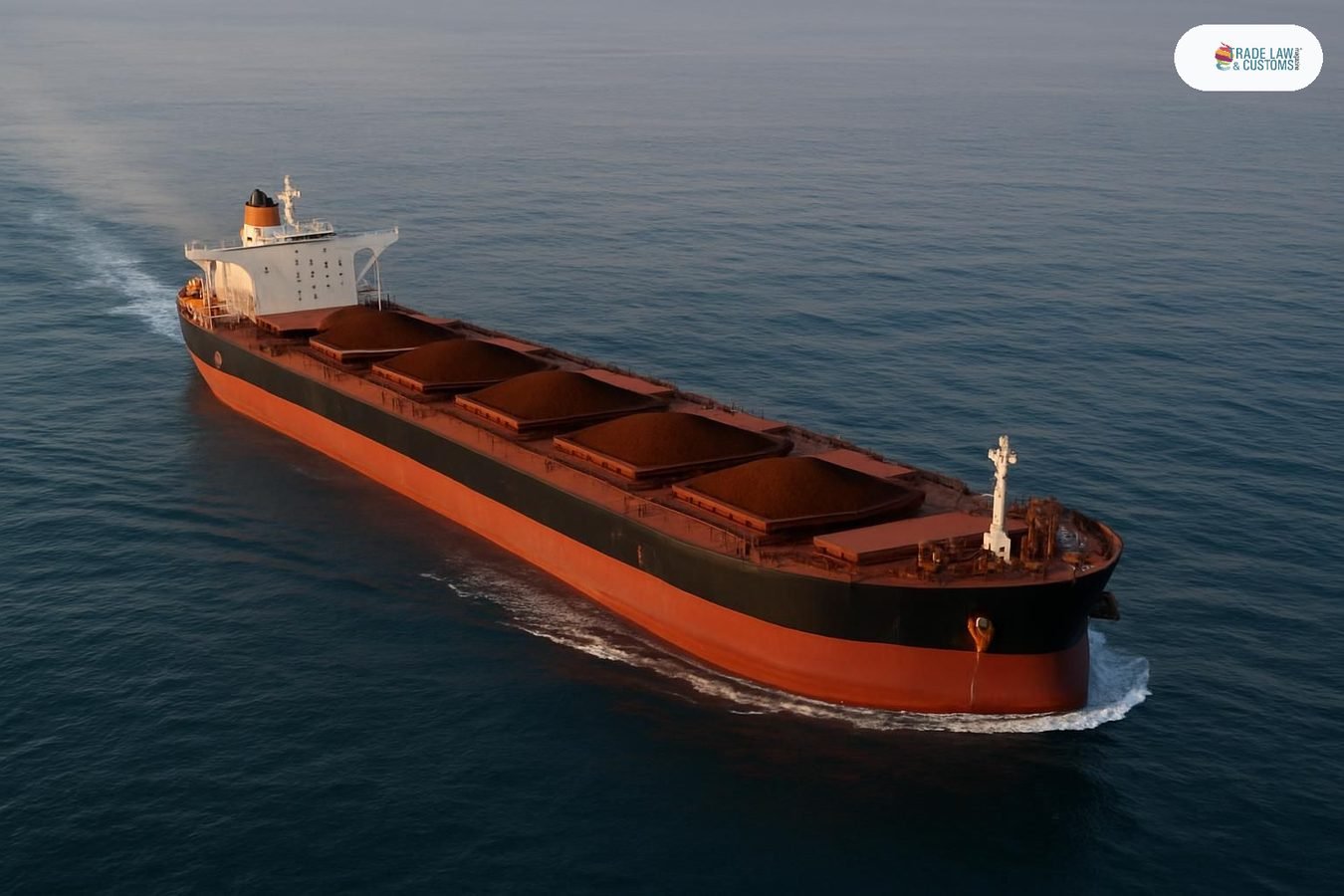Granelero tipo Capesize cargado de mineral de hierro navegando en aguas abiertas.