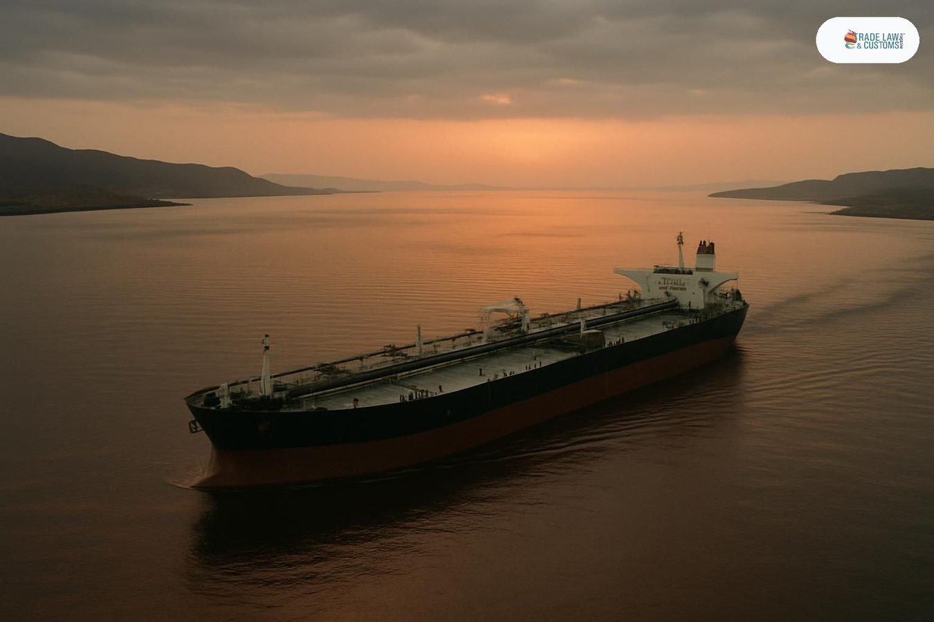 Superpetrolero transitando el Estrecho de Bab el-Mandeb entre Yemen y Yibuti en un día de tráfico mínimo