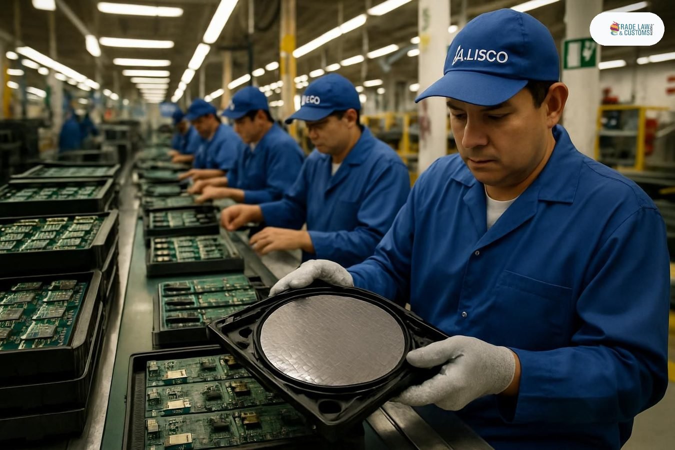 Operarios ensamblan componentes de servidores de IA en planta manufacturera de Jalisco, México