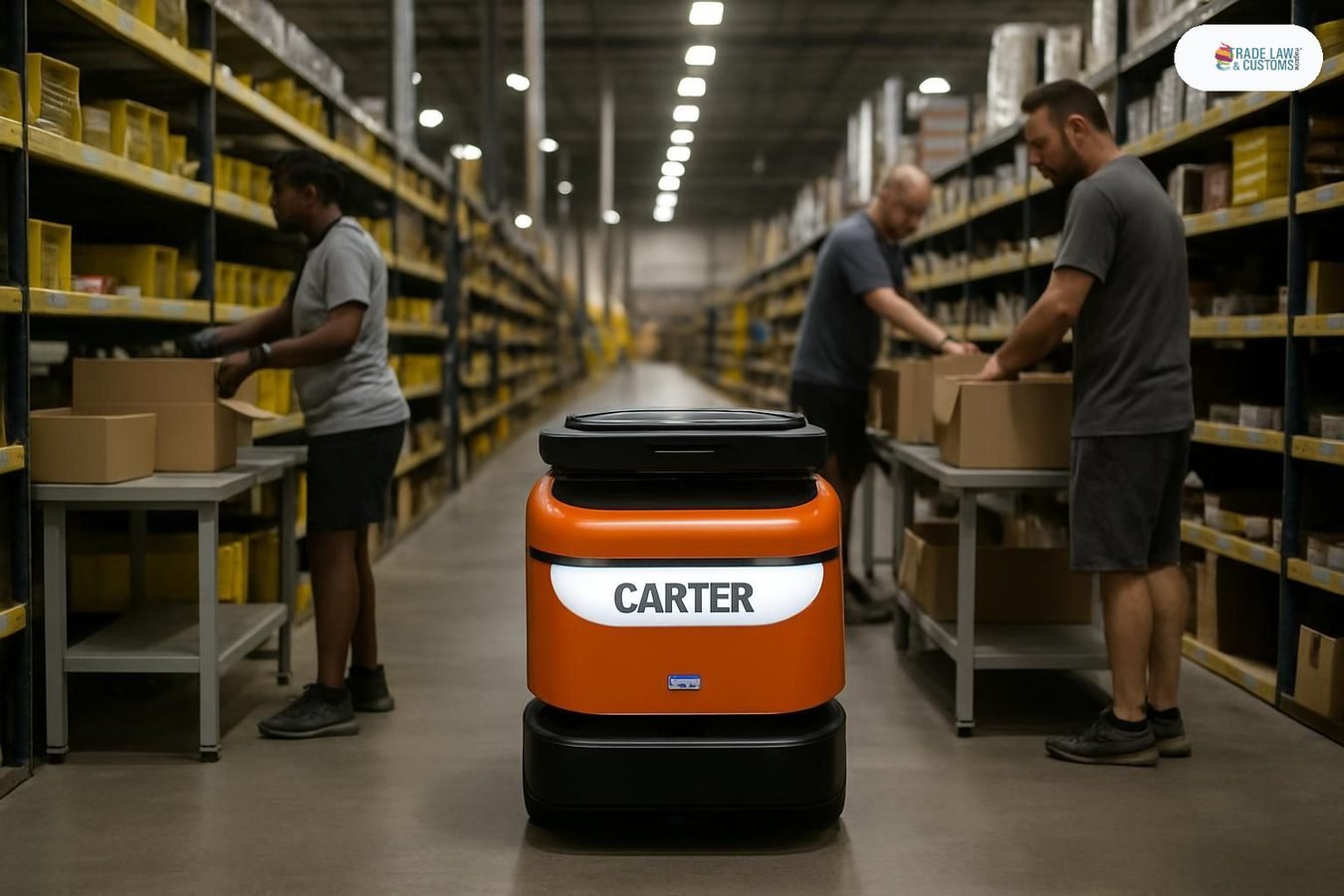 Robot móvil Carter de Robust.AI operando junto a trabajadores en el centro de distribución de O