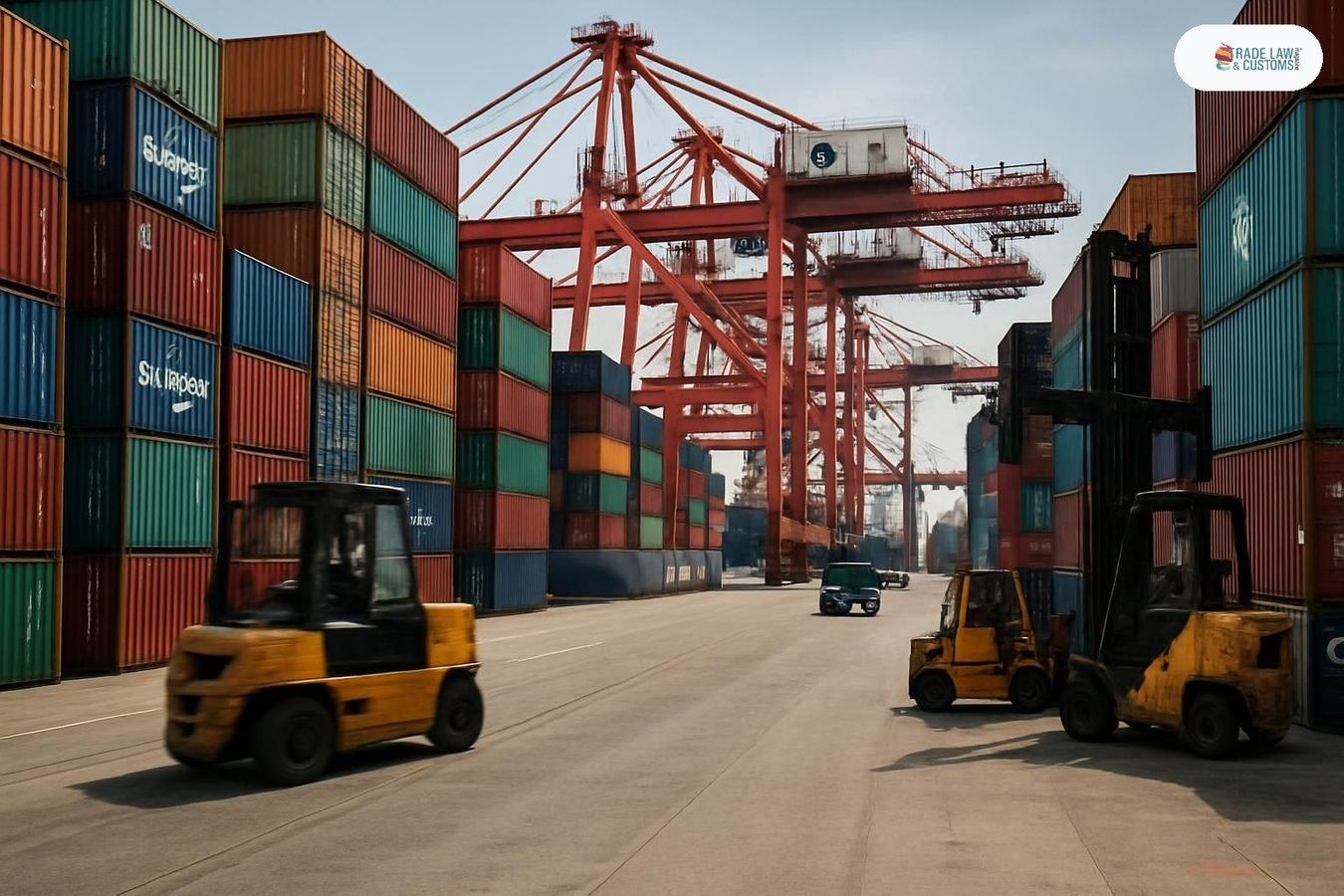Terminal de contenedores en Asia Oriental con actividad de carga intensa y grúas en operación