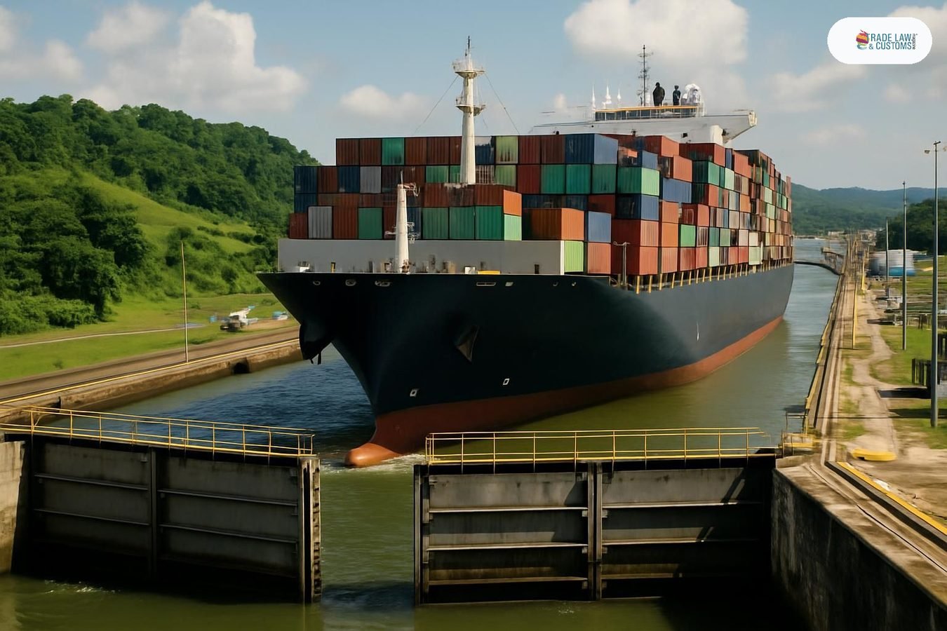 Buque portacontenedores Neopanamax entrando a las esclusas Agua Clara del Canal de Panamá