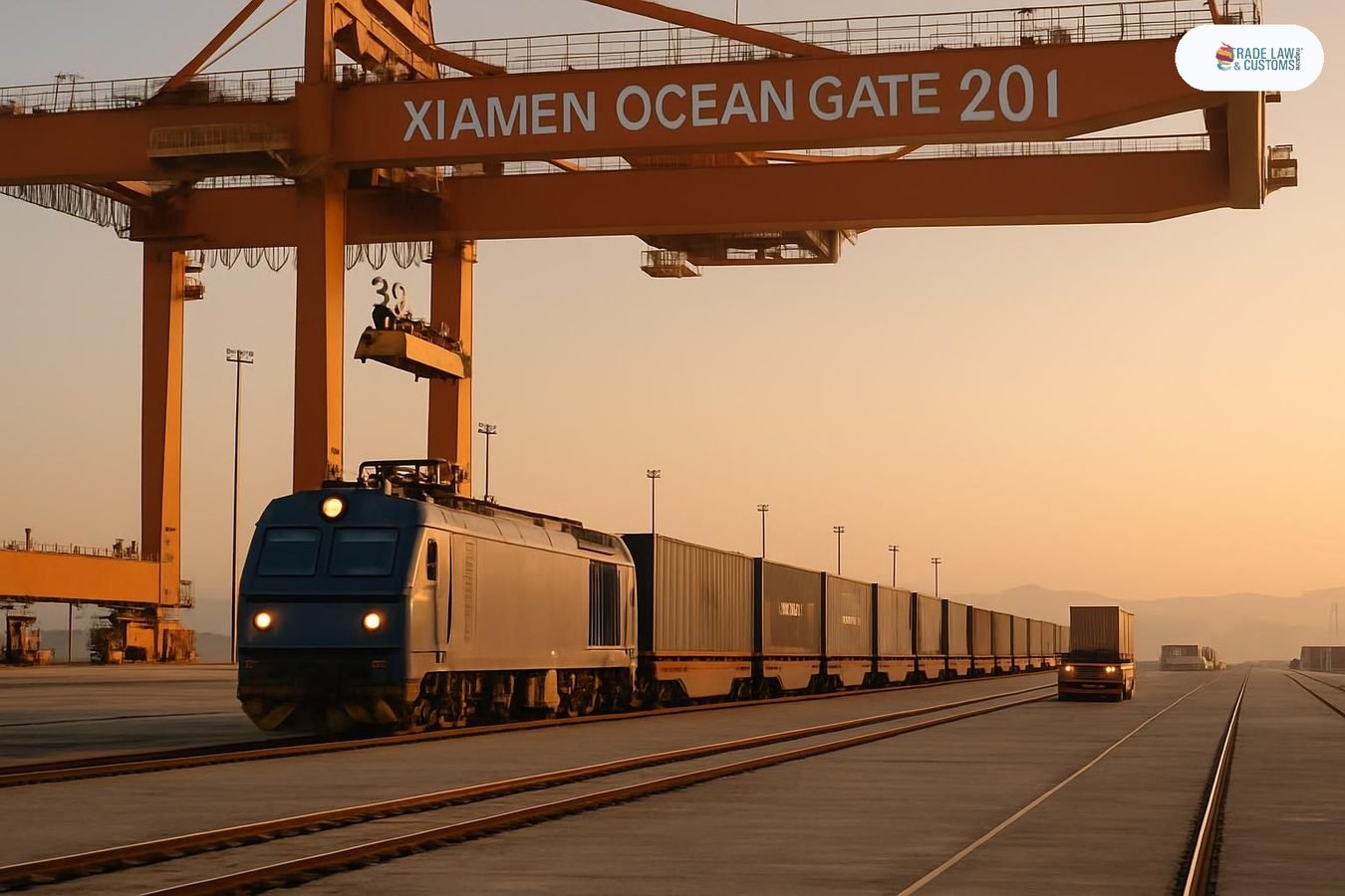 Primer tren de carga con 35 contenedores en la vía férrea directa al muelle de la Terminal Ocean Gate de Xiamen operada por COSCO