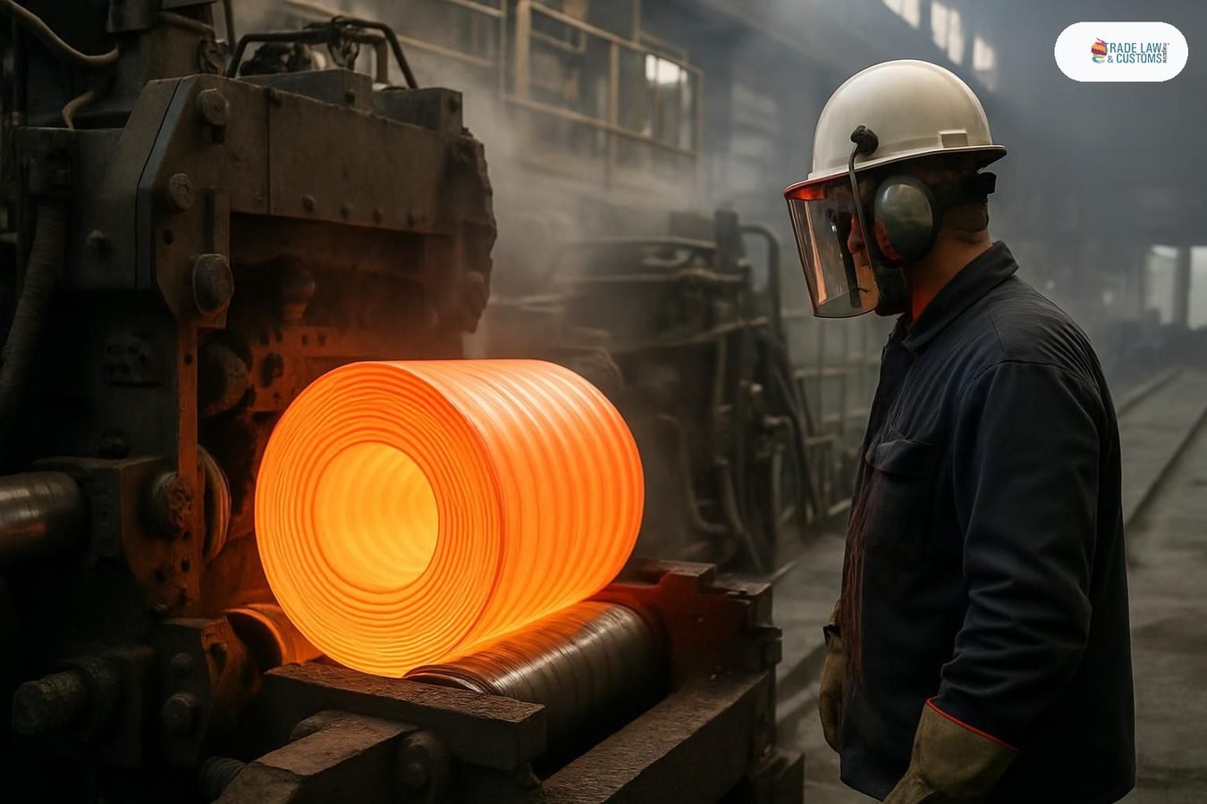 Bobina de acero laminado en caliente en planta industrial, sector cubierto por el mecanismo CBAM de la Unión Europea