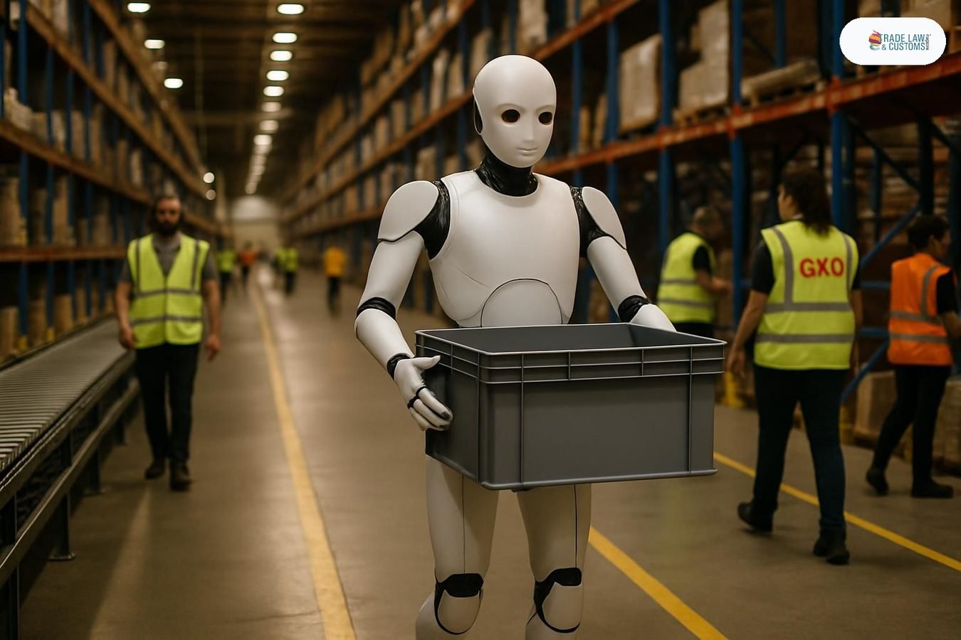 Robot humanoide Digit transporta contenedor de almacén en centro de distribución de GXO Logistics en EE.UU.