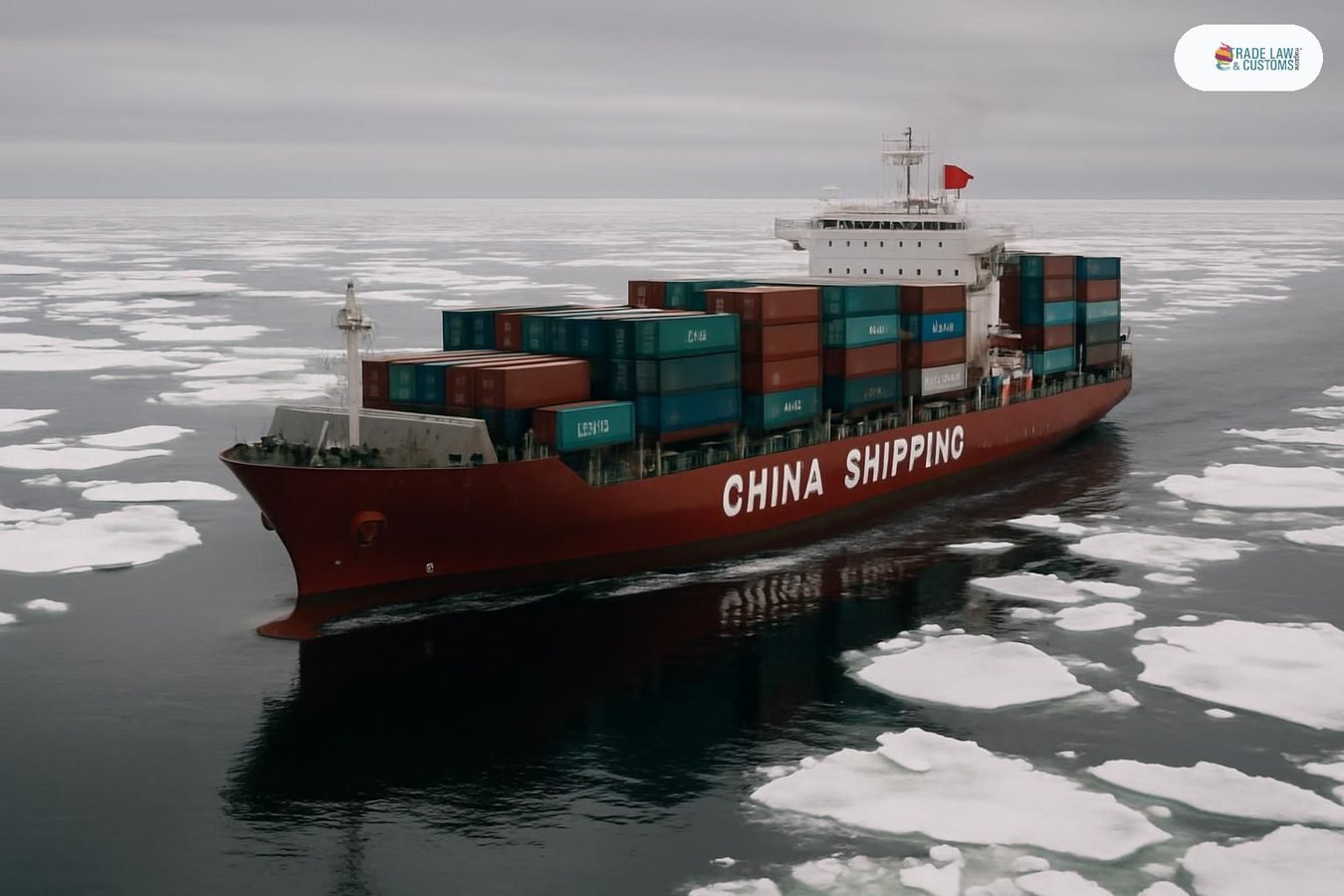 Buque portacontenedores chino navega entre bloques de hielo en la Ruta del Mar del Norte hacia Europa