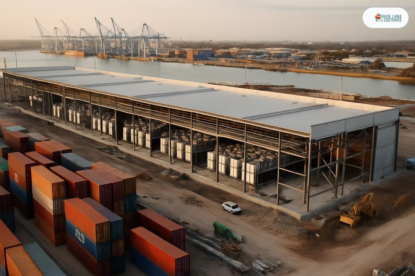 Centro de datos en construcción adyacente a zona portuaria en Estados Unidos durante 2026