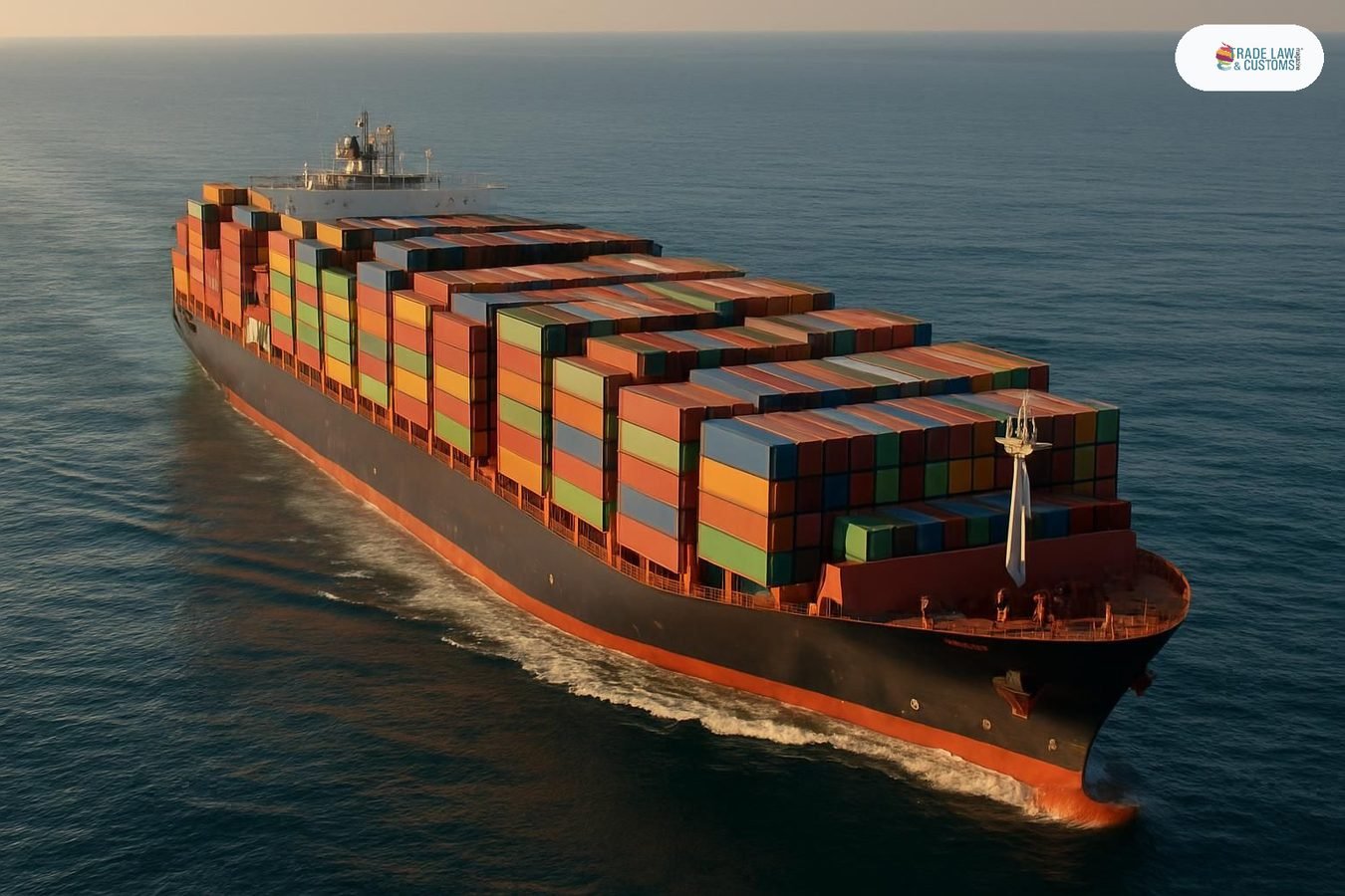 Portacontenedores cargado navega en el Pacífico con rutas transpacíficas bajo presión de tarifas al alza.