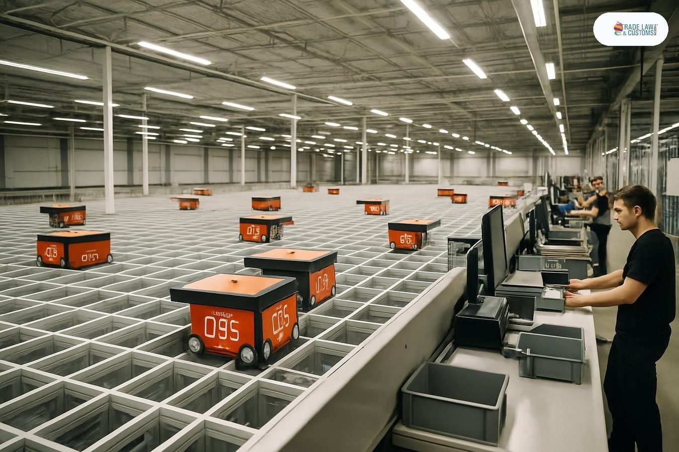 Robots de AutoStore operan sobre cuadrícula de almacenamiento automatizado en centro de distribución.
