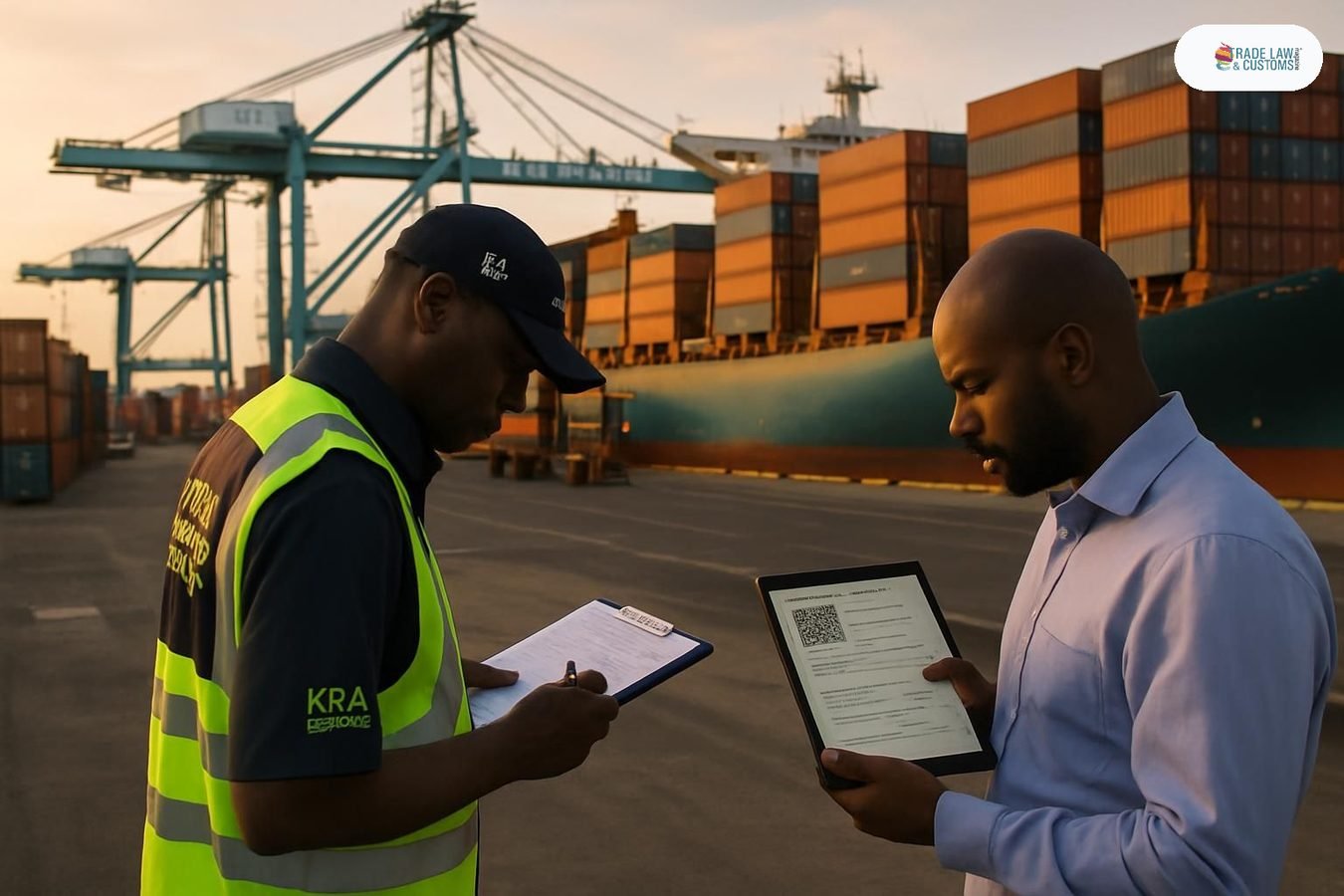 Funcionario de la KRA revisa declaración de carga contenerizada en el Puerto de Mombasa
