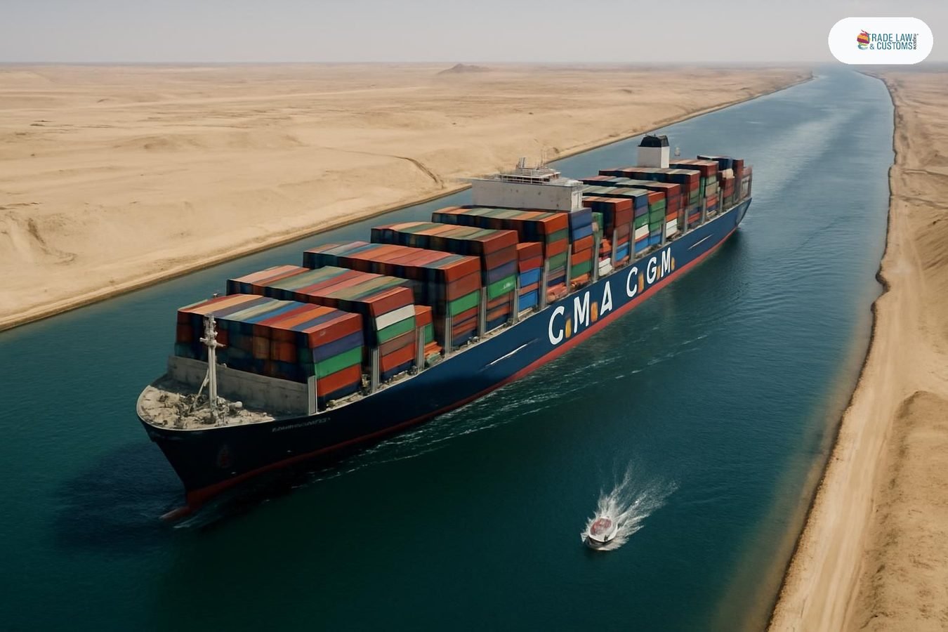 Buque portacontenedores de CMA CGM transita el Canal de Suez en Egipto