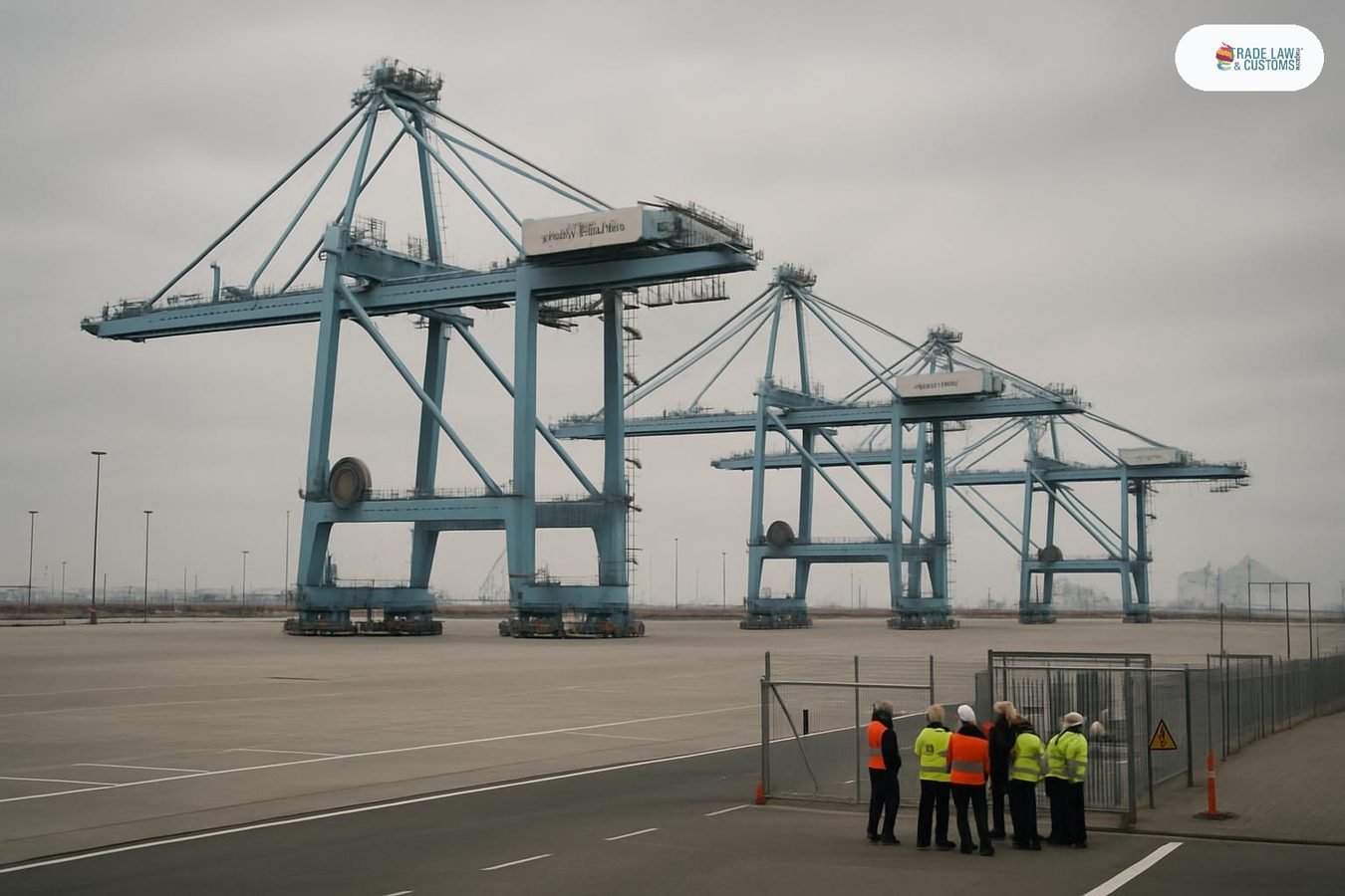 Grúas de muelle inactivas en la terminal de contenedores de Rotterdam durante la huelga del 4 de septiembre de 2026.
