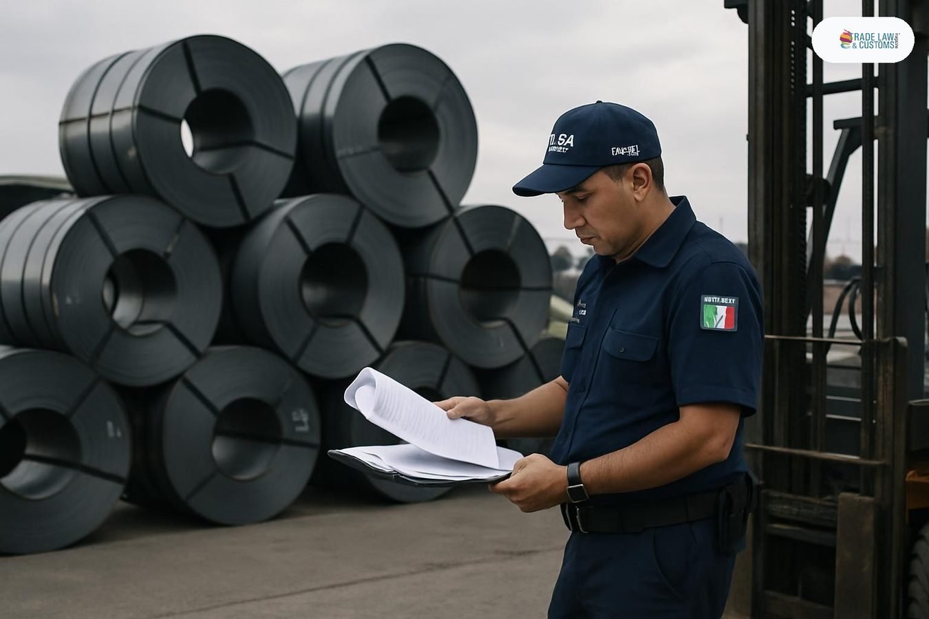 Funcionario aduanal revisa factura electrónica en terminal portuaria de DP World en Jebel Ali, Dubai.