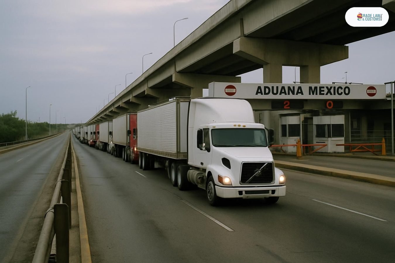 Camiones de carga vacíos detenidos en el cruce internacional de Piedras Negras por cierre de módulos de ANAM.