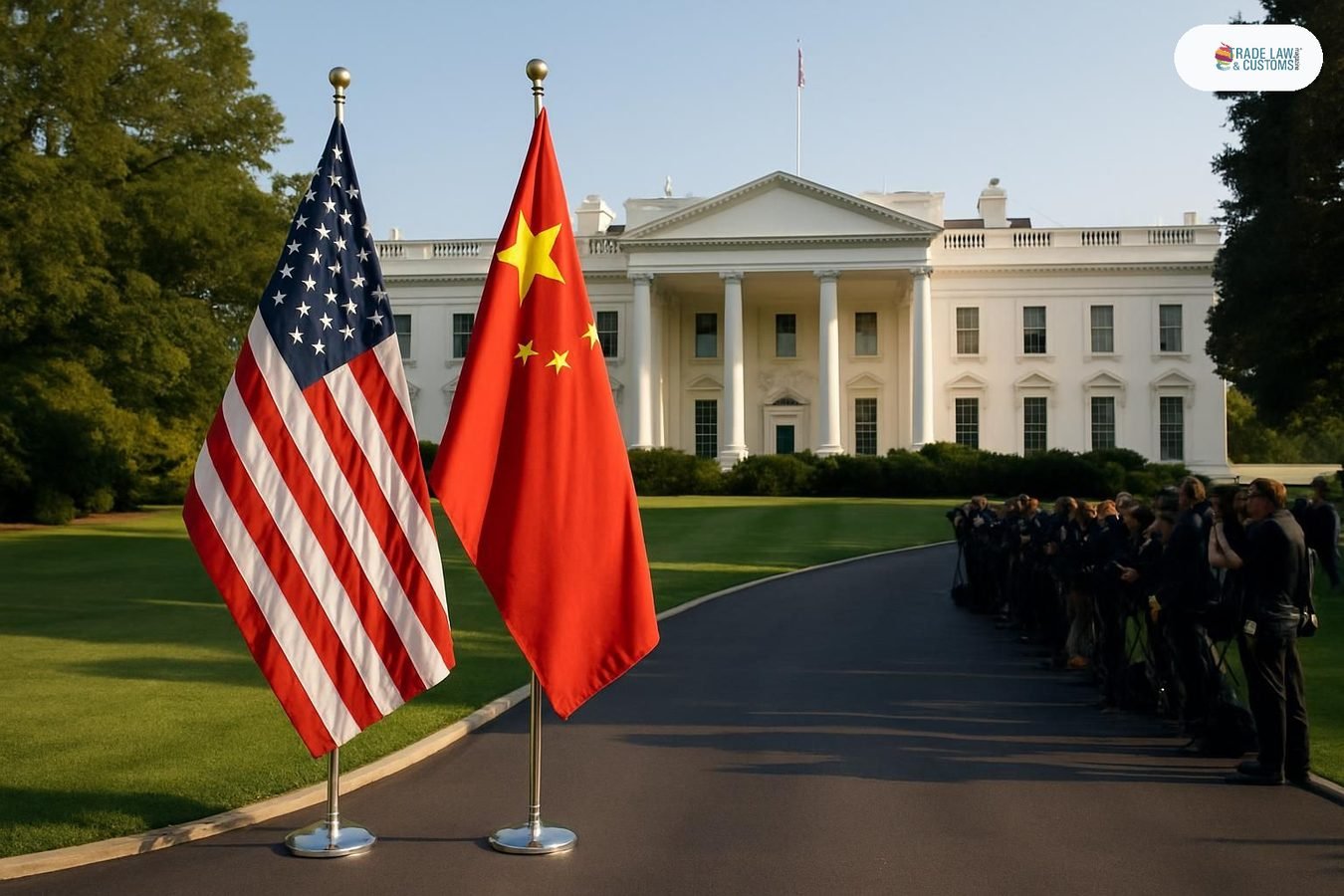 Banderas de Estados Unidos y China en los jardines de la Casa Blanca previo a la cumbre Trump-Xi el 24 de septiembre de 2026.