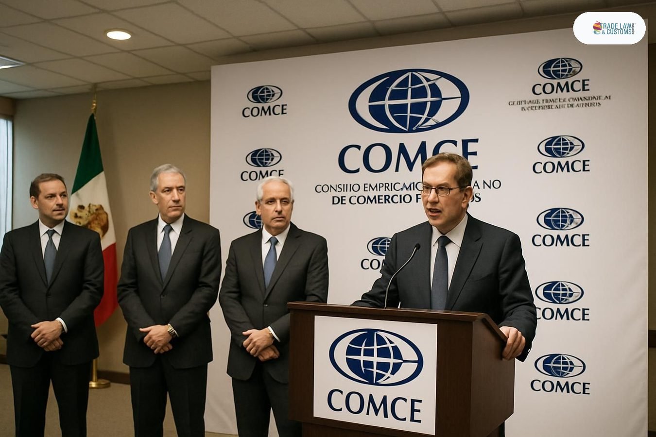 Ejecutivos del Comce en conferencia de prensa sobre la negociación del T-MEC en Ciudad de México.