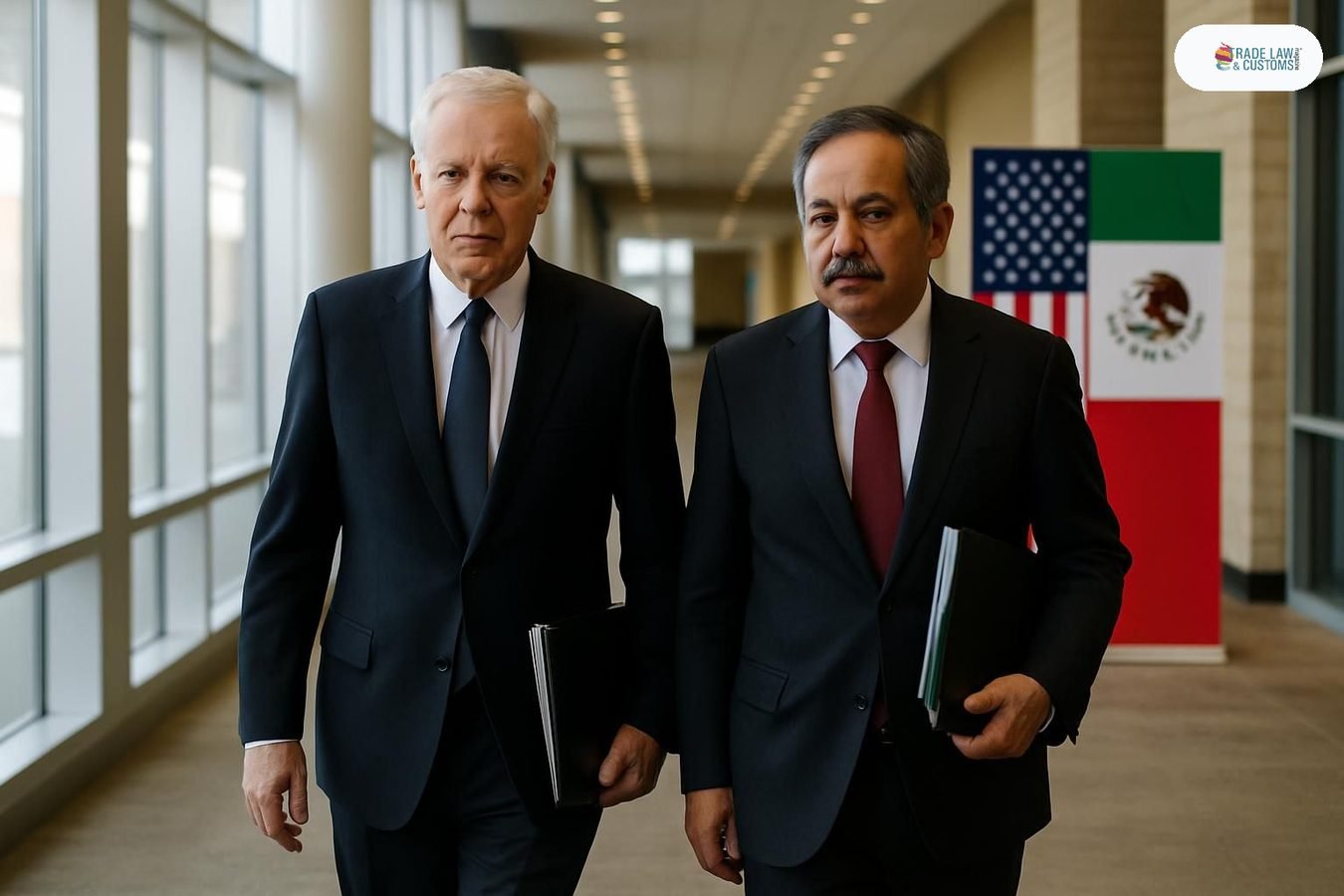 Funcionarios comerciales de México y Estados Unidos caminan en el G20 de Milwaukee durante negociaciones del T-MEC