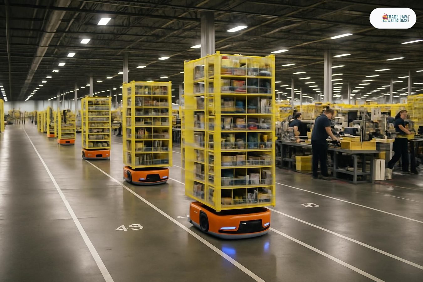 Robots autónomos transportan estantes en un centro de distribución norteamericano en 2026