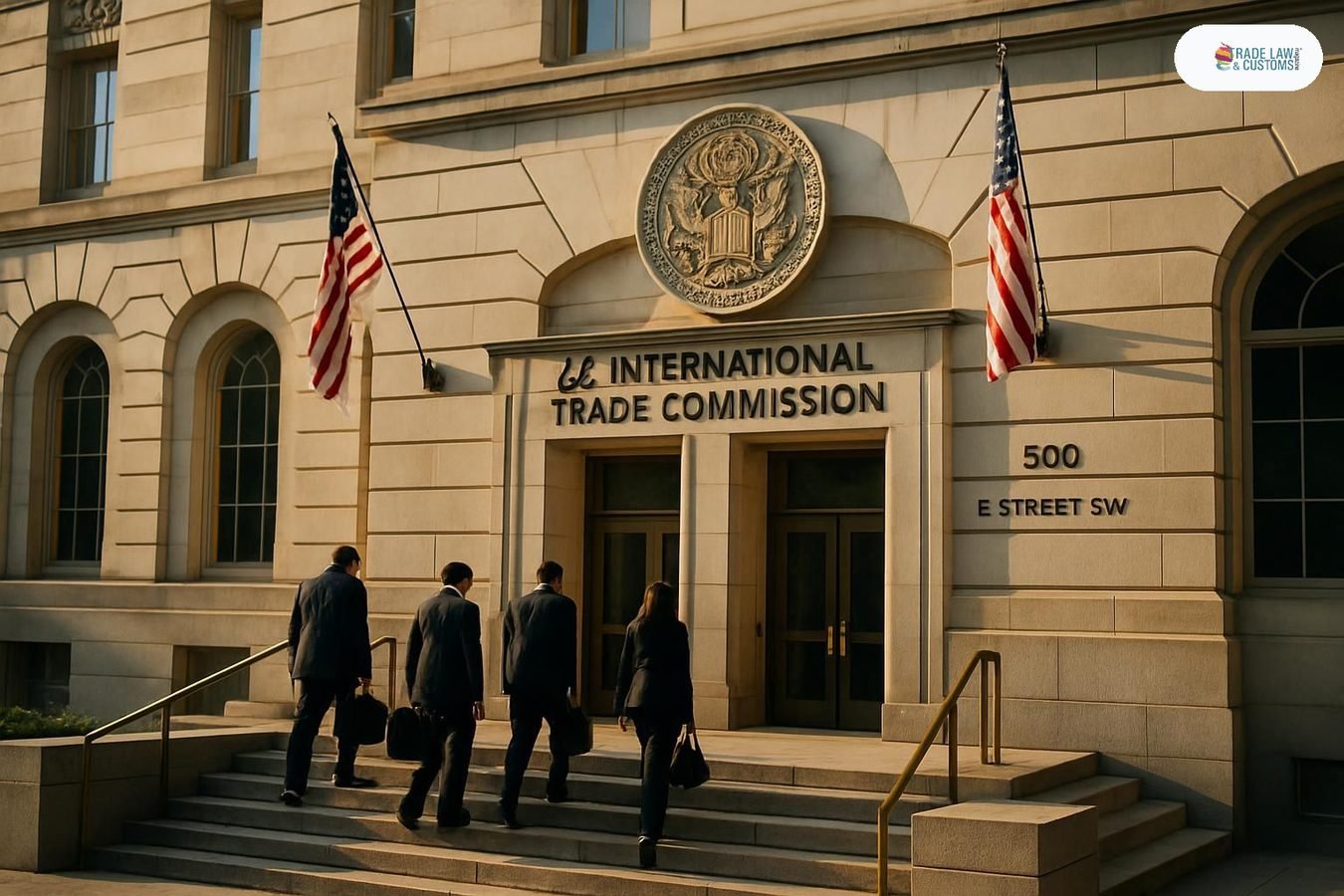 Fachada del edificio de la Comisión de Comercio Internacional de Estados Unidos en Washington donde se celebrará la audiencia sobre reglas de origen automotrices del T-MEC