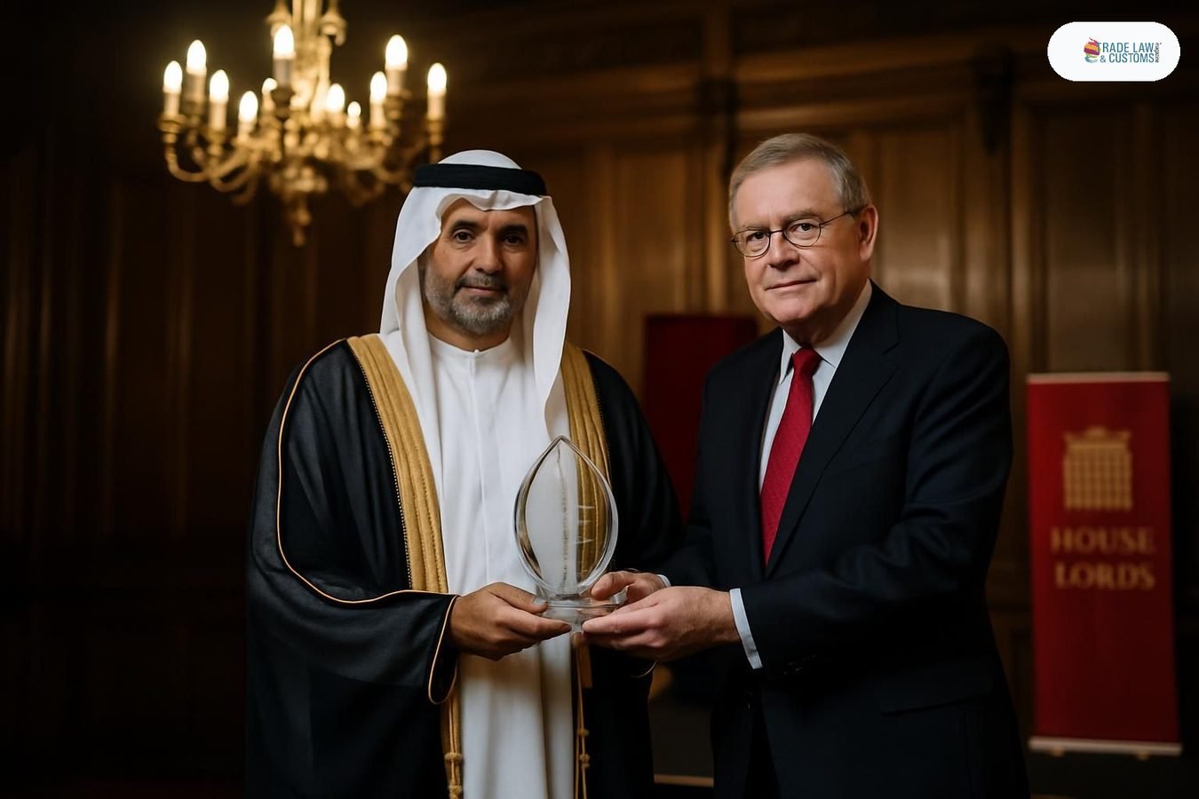 Funcionario de Abu Dhabi Customs recibe el premio Border Innovation 2026 en la ceremonia en la Cámara de los Lores, Londres.