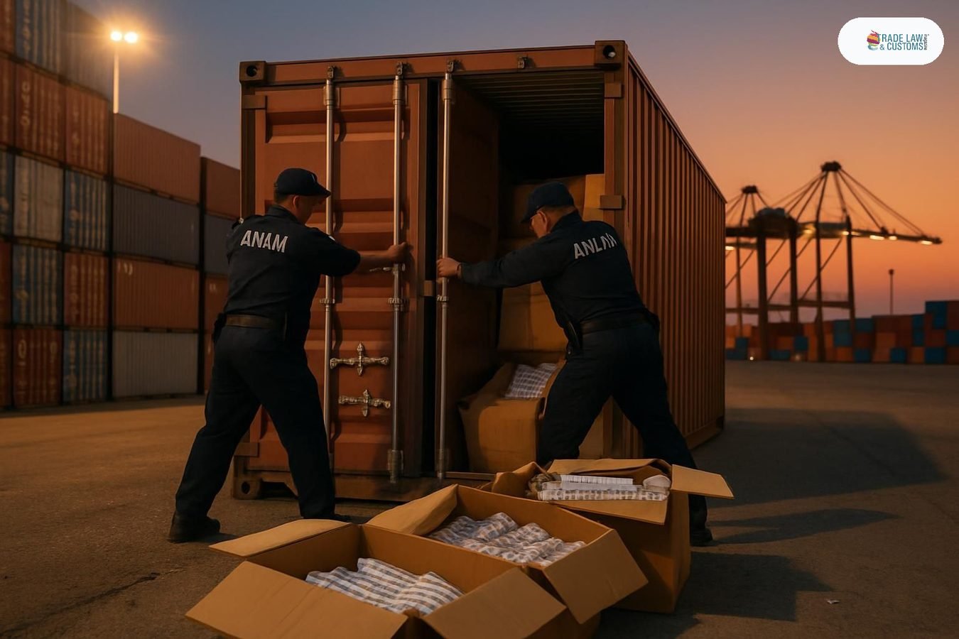 Oficiales de ANAM inspeccionan contenedor con cigarros apócrifos en la aduana del puerto de Lázaro Cárdenas.
