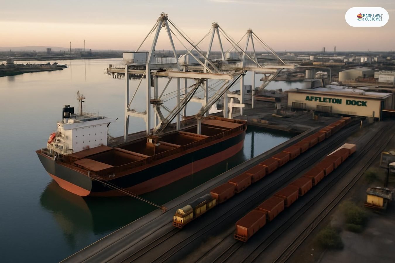 Vista aérea del Appleton Dock en el Puerto de Melbourne con tren de carga llegando al muelle.