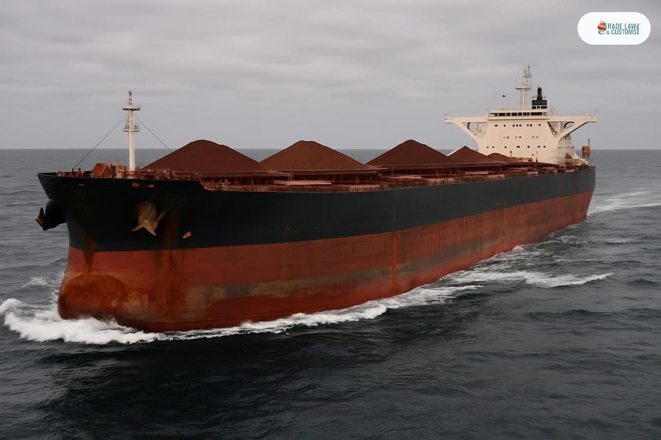 Buque Capesize de granel cargado con mineral de hierro navegando en aguas abiertas.