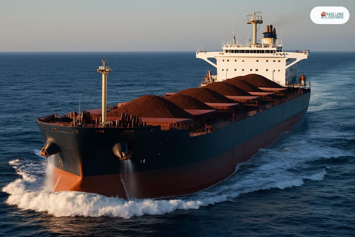 Buque Capesize cargado con mineral de hierro navegando en mar abierto en una mañana despejada.