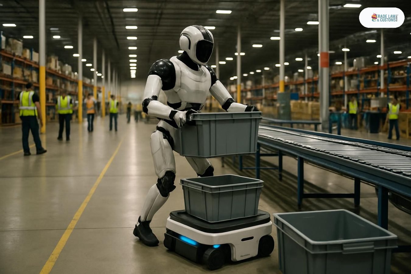 Robot humanoide Digit de Agility Robotics transfiriendo totes en un almacén de GXO Logistics en Georgia.