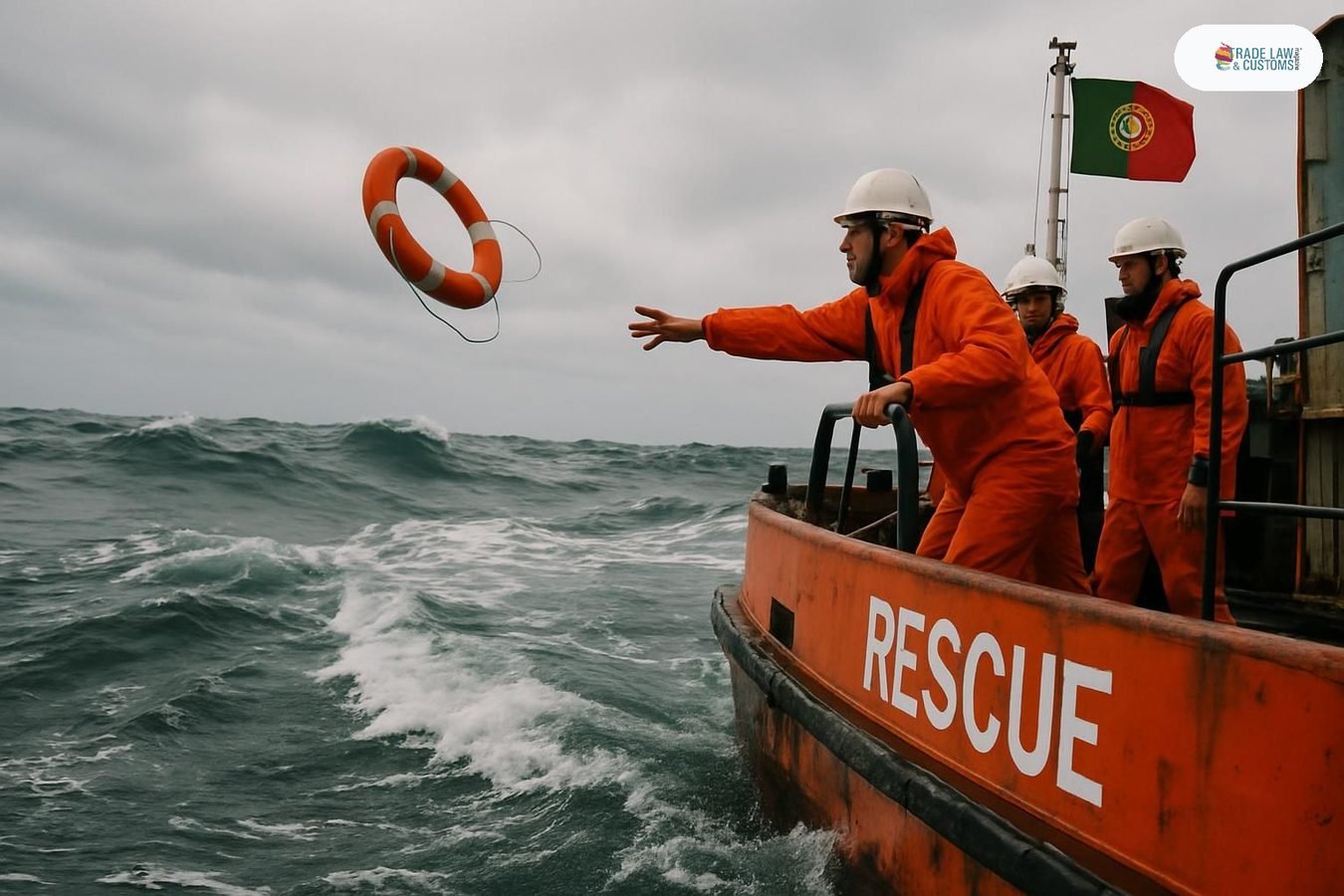 Tripulantes de un bulker de bandera portuguesa realizan operación de rescate en aguas agitadas del Atlántico Sur.